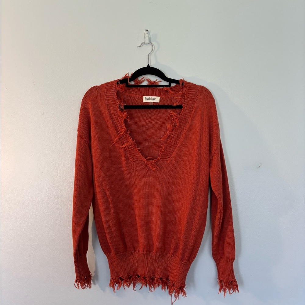 Peach Love California V-Neck Sweater in Orange